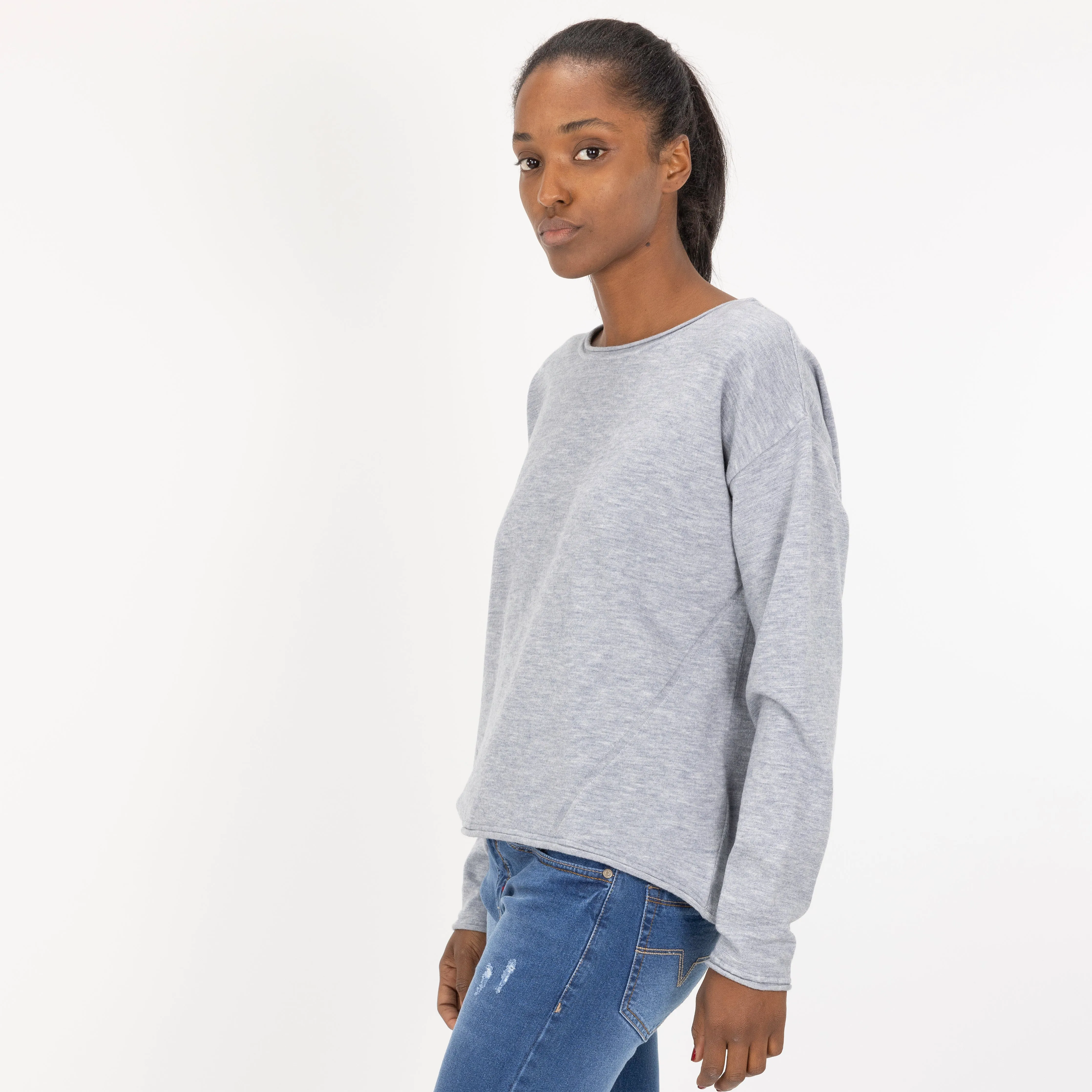 Sweater Knit Pullover - Heather Blue