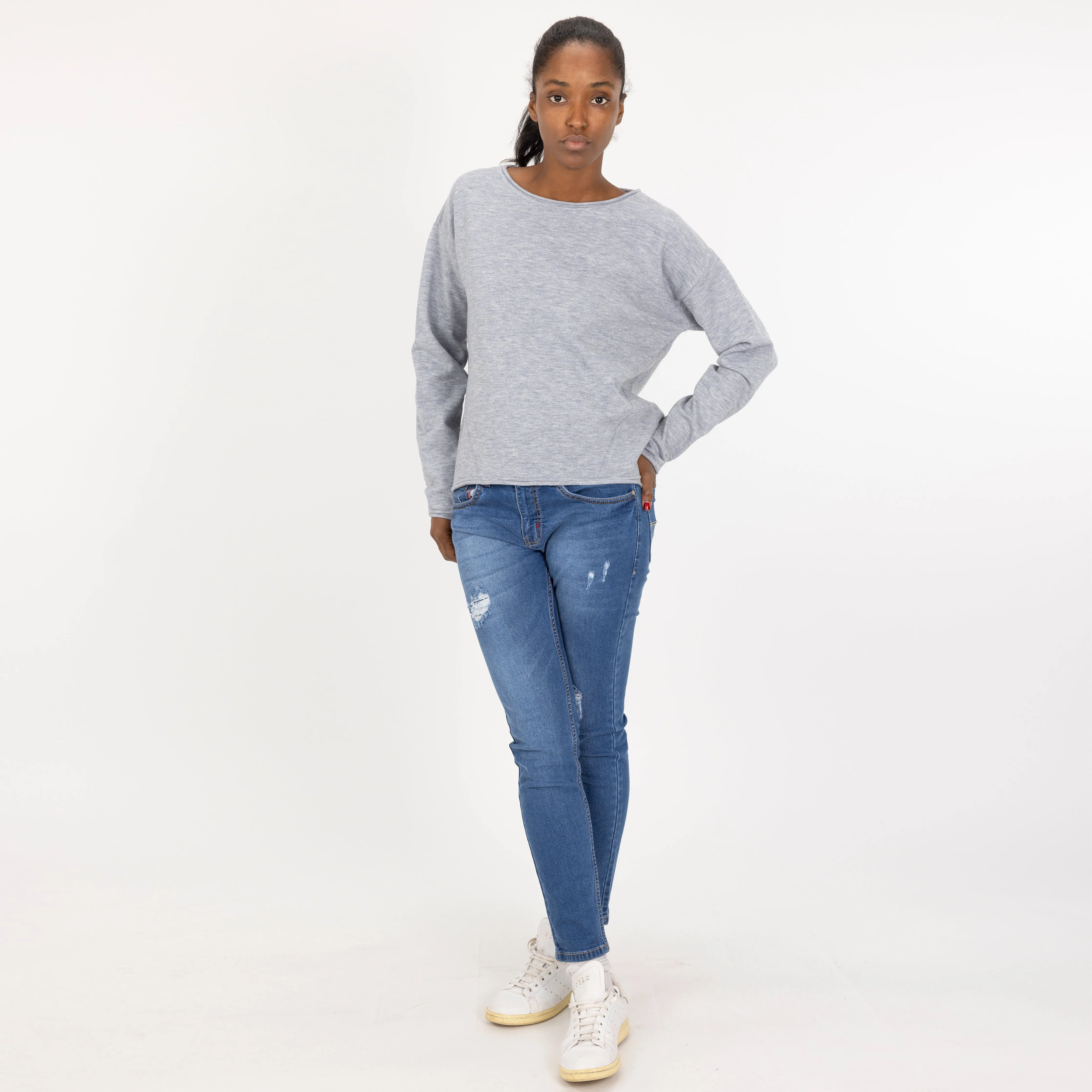 Sweater Knit Pullover - Heather Blue