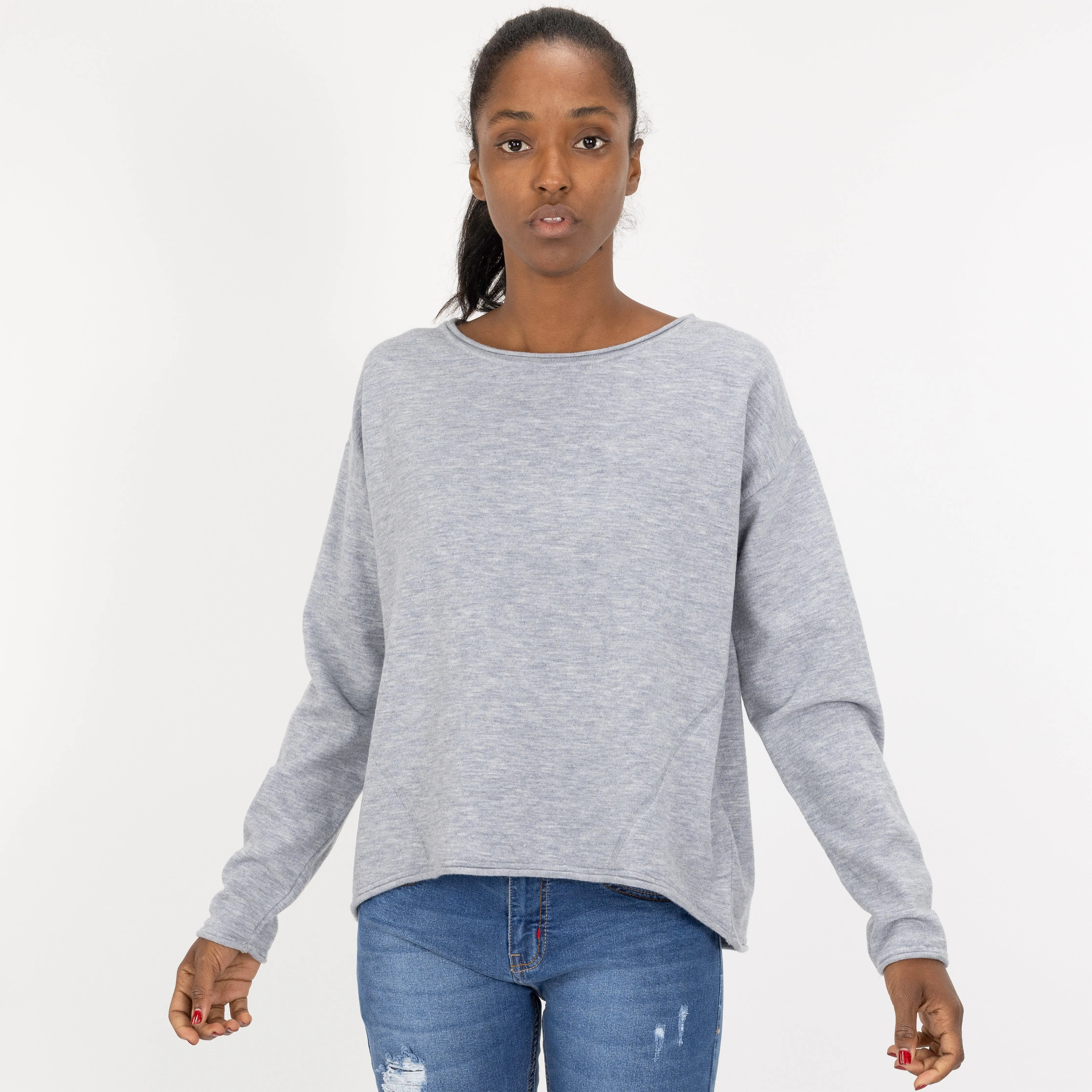 Sweater Knit Pullover - Heather Blue