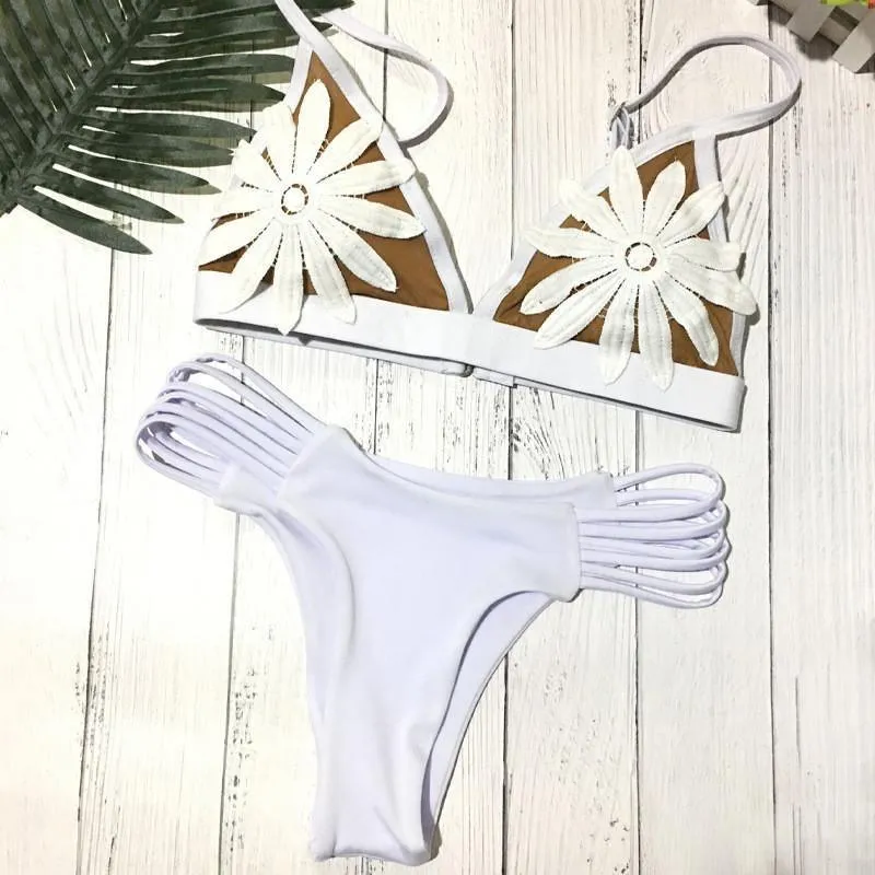 SwimSuit Summer Flower Swimwear Bandage Low Waist Bikini B004