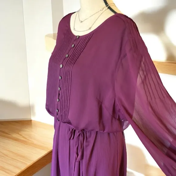 Talbot's NWT size 20 lined Fit &amp; Flare midi Dress in eggplant. 3/4 sheer sleeve.