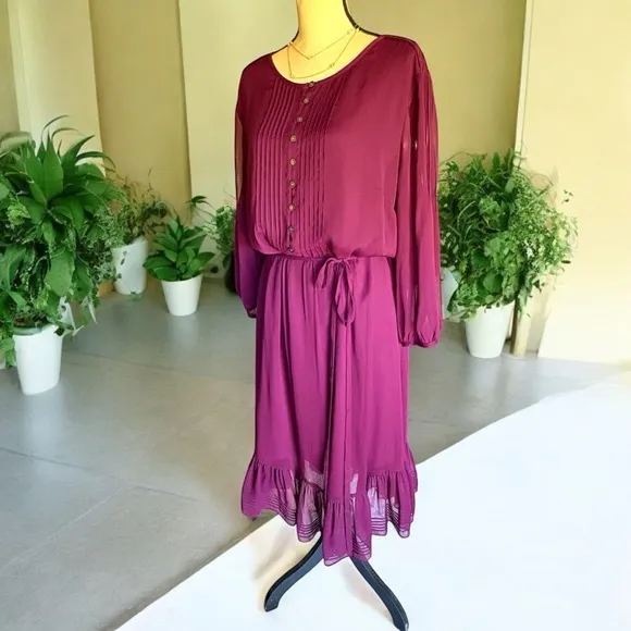 Talbot's NWT size 20 lined Fit &amp; Flare midi Dress in eggplant. 3/4 sheer sleeve.