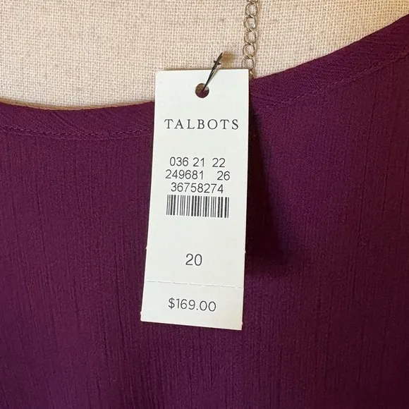 Talbot's NWT size 20 lined Fit &amp; Flare midi Dress in eggplant. 3/4 sheer sleeve.