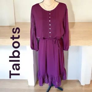 Talbot's NWT size 20 lined Fit &amp; Flare midi Dress in eggplant. 3/4 sheer sleeve.