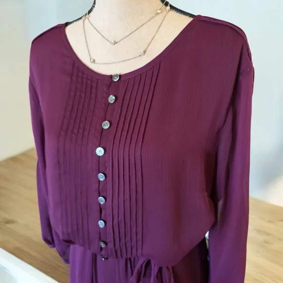 Talbot's NWT size 20 lined Fit &amp; Flare midi Dress in eggplant. 3/4 sheer sleeve.