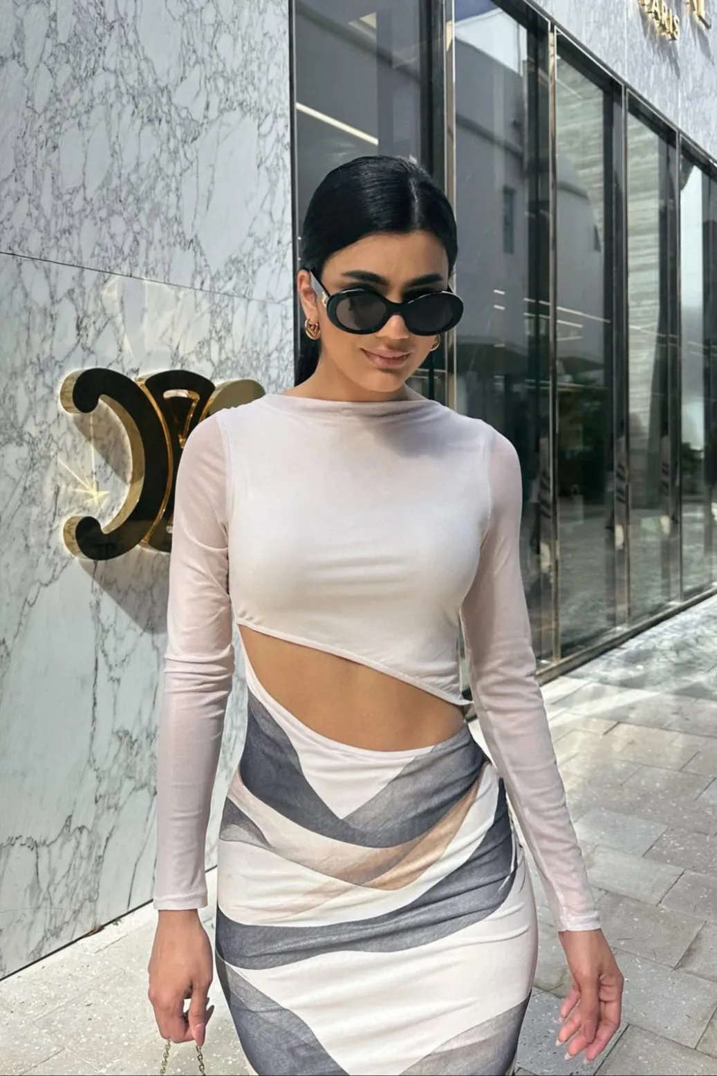 The Luna Mesh Beige Midi Dress