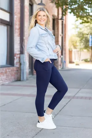 The Riley - 7/8 Ankle Length Navy Leggings with Pockets