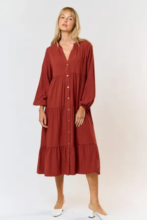 Tiered Long Sleeve Maxi Dress