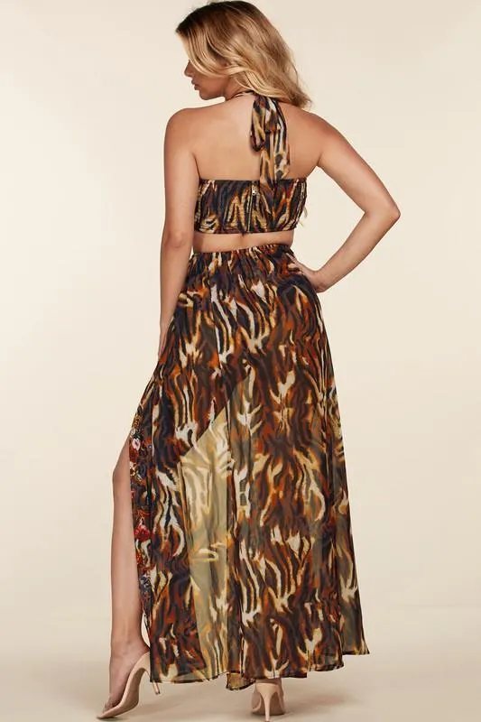 TIGER PRINT MONOKINI MIDI DRESS
