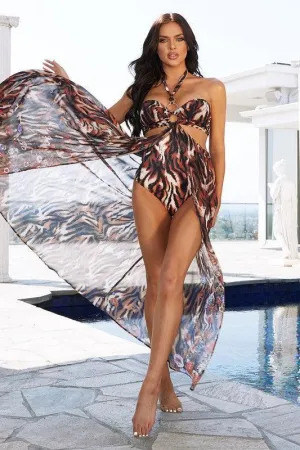 TIGER PRINT MONOKINI MIDI DRESS