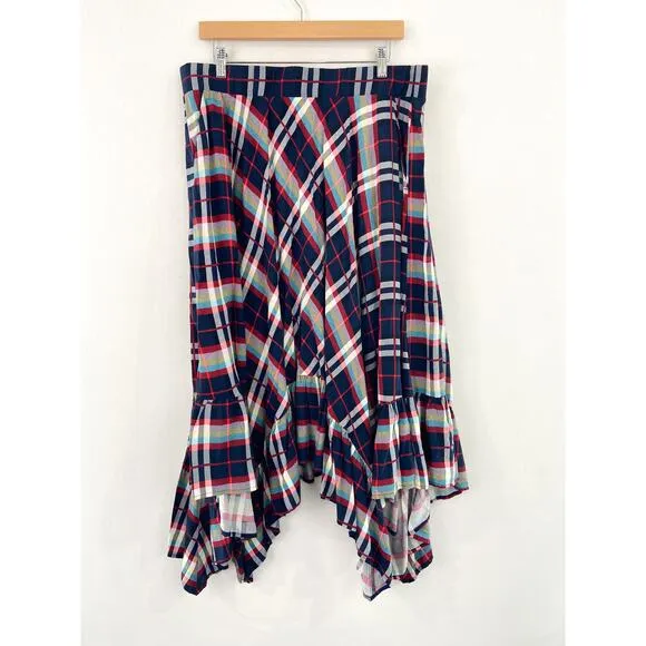 Torrid Plaid Hankerchief Red Plaid Midi Skirt size 1X Academia