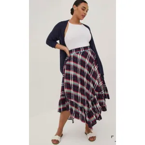 Torrid Plaid Hankerchief Red Plaid Midi Skirt size 1X Academia