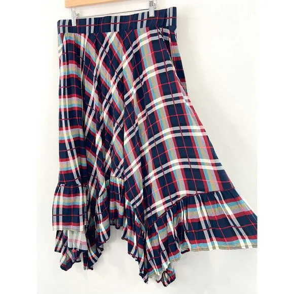 Torrid Plaid Hankerchief Red Plaid Midi Skirt size 1X Academia