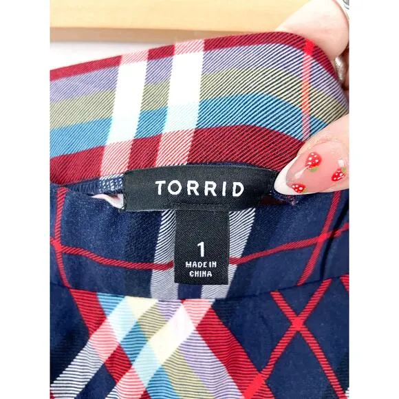 Torrid Plaid Hankerchief Red Plaid Midi Skirt size 1X Academia