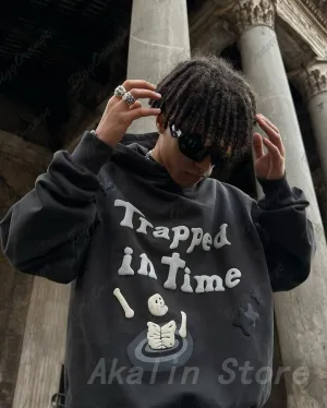 Trapped in Time Hoody - Print Hoodies Oversized Streetwear Men High Quality Cotton Liner Sweatshirt Top Y2k sweater jumper