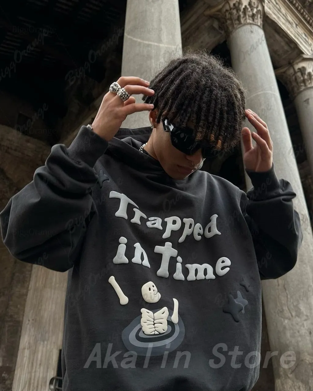 Trapped in Time Hoody - Print Hoodies Oversized Streetwear Men High Quality Cotton Liner Sweatshirt Top Y2k sweater jumper
