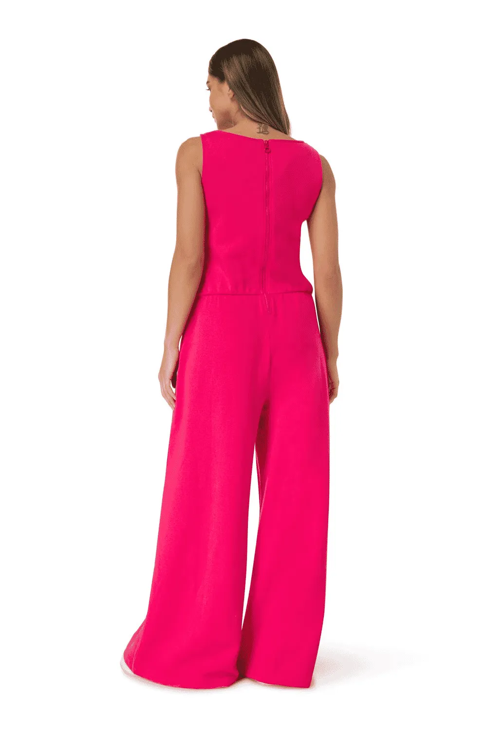 TRIBE OF 6 AUDREY ORGANIC COTTON  WIDE LEG JUMPSUIT WITH EMBROIDERED NECK