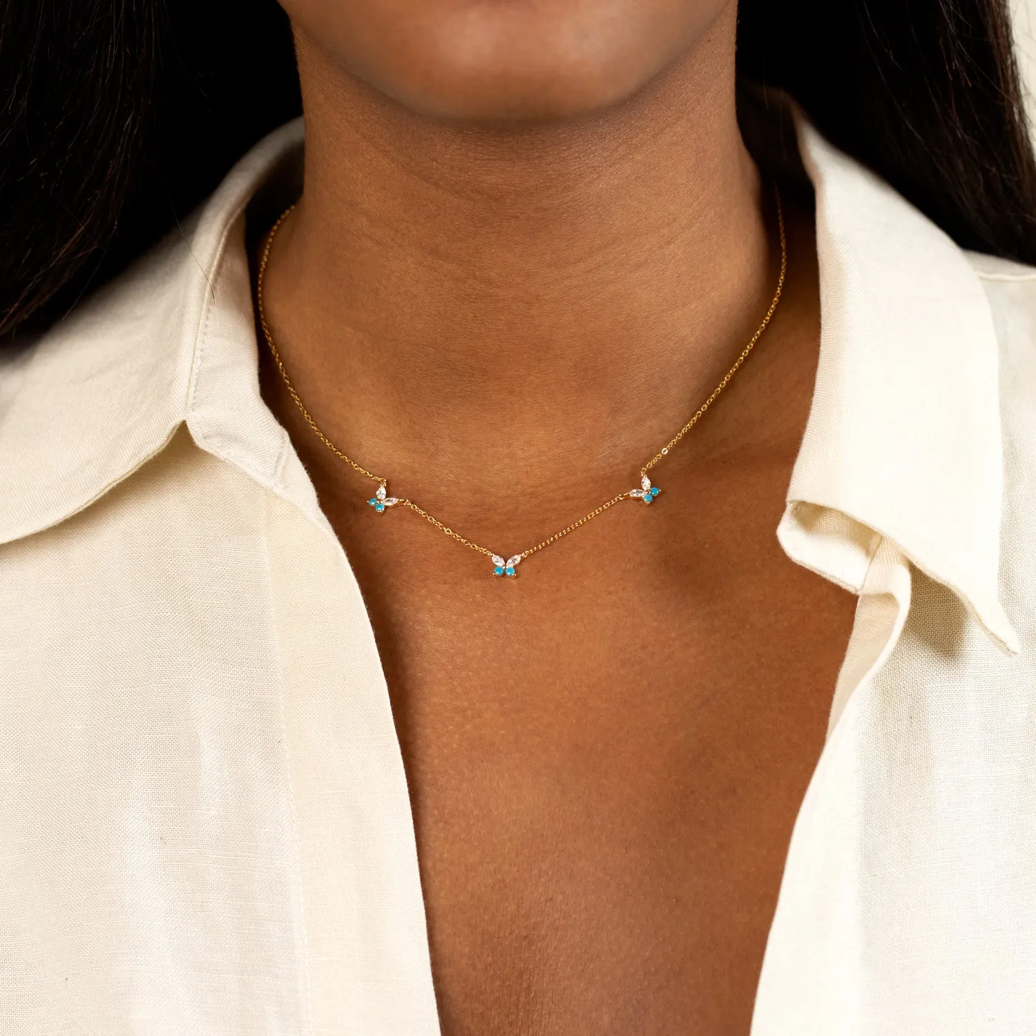 Triple CZ Butterfly Necklace