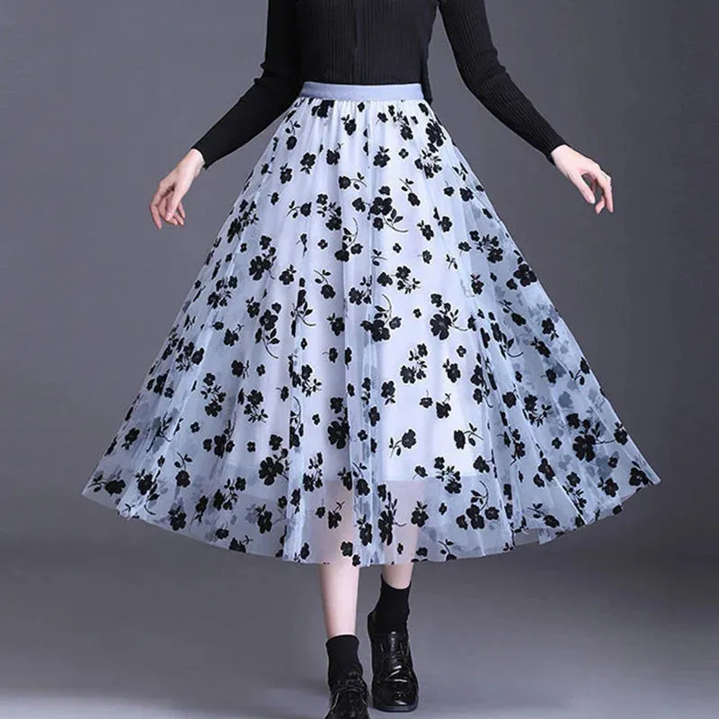 Tulle Blossom™ | Women's Midi Tulle Skirt | Floral Design, Lightweight Mesh, Casual & Versatile Summer Wear