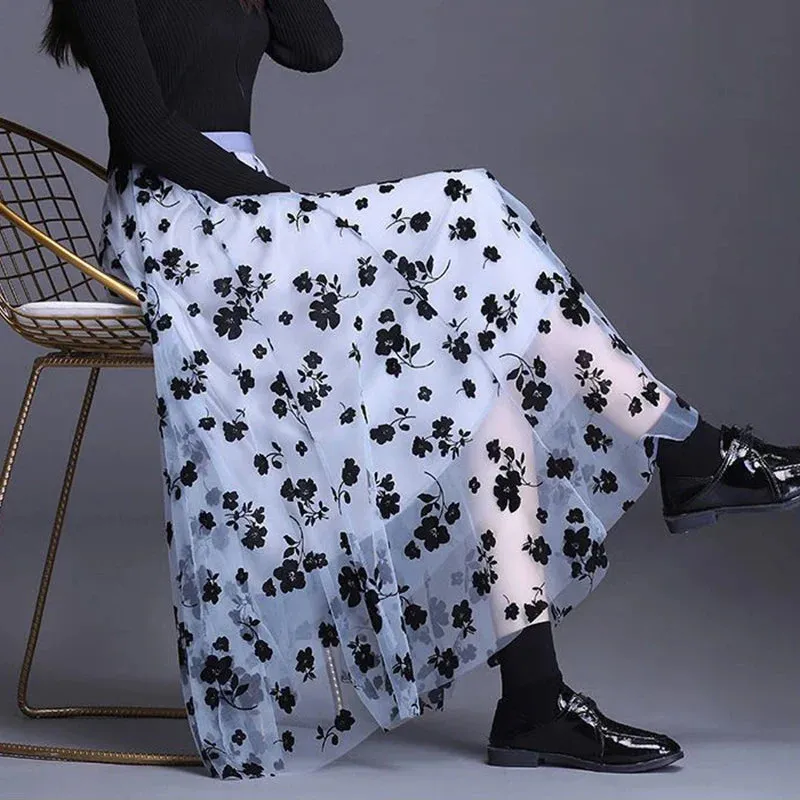 Tulle Blossom™ | Women's Midi Tulle Skirt | Floral Design, Lightweight Mesh, Casual & Versatile Summer Wear