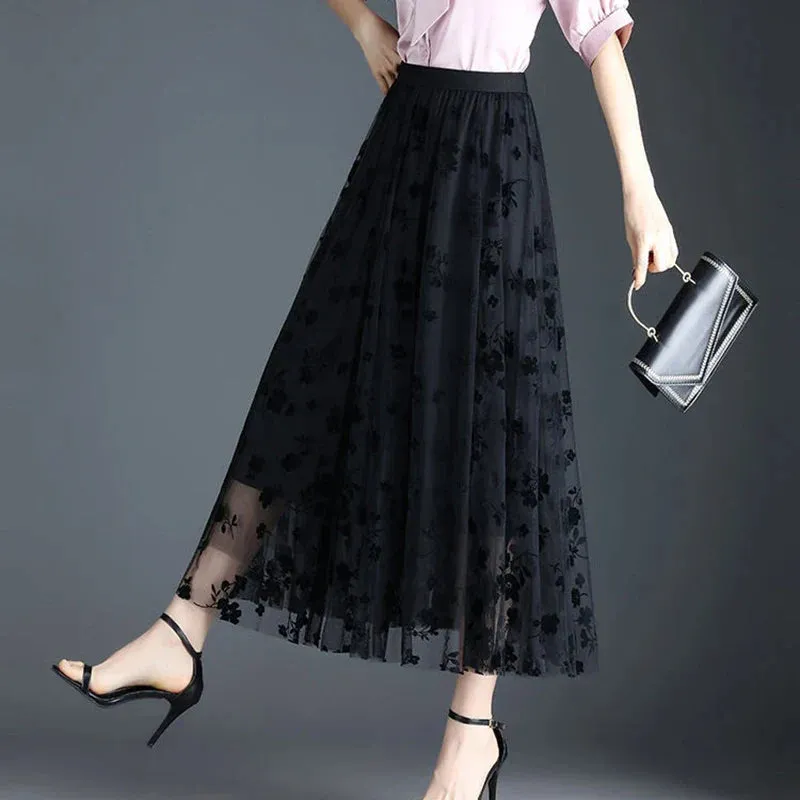 Tulle Blossom™ | Women's Midi Tulle Skirt | Floral Design, Lightweight Mesh, Casual & Versatile Summer Wear