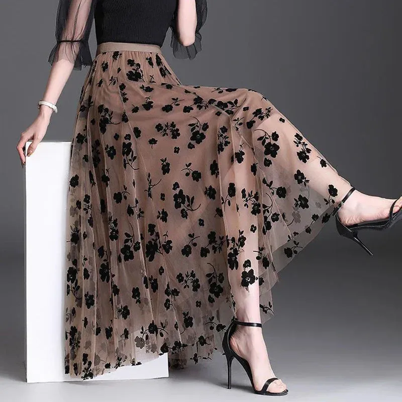 Tulle Blossom™ | Women's Midi Tulle Skirt | Floral Design, Lightweight Mesh, Casual & Versatile Summer Wear