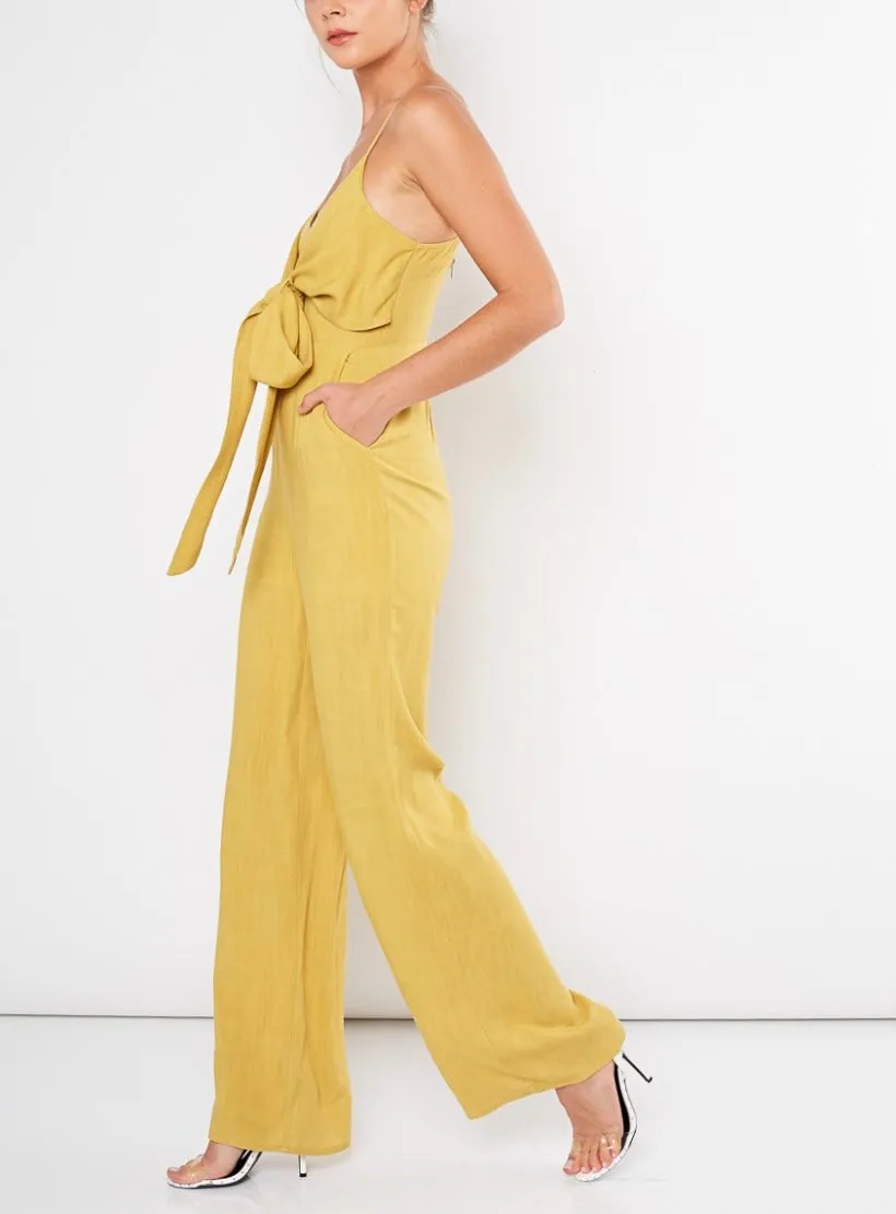 Two Pocket Tie Front Jumpsuit