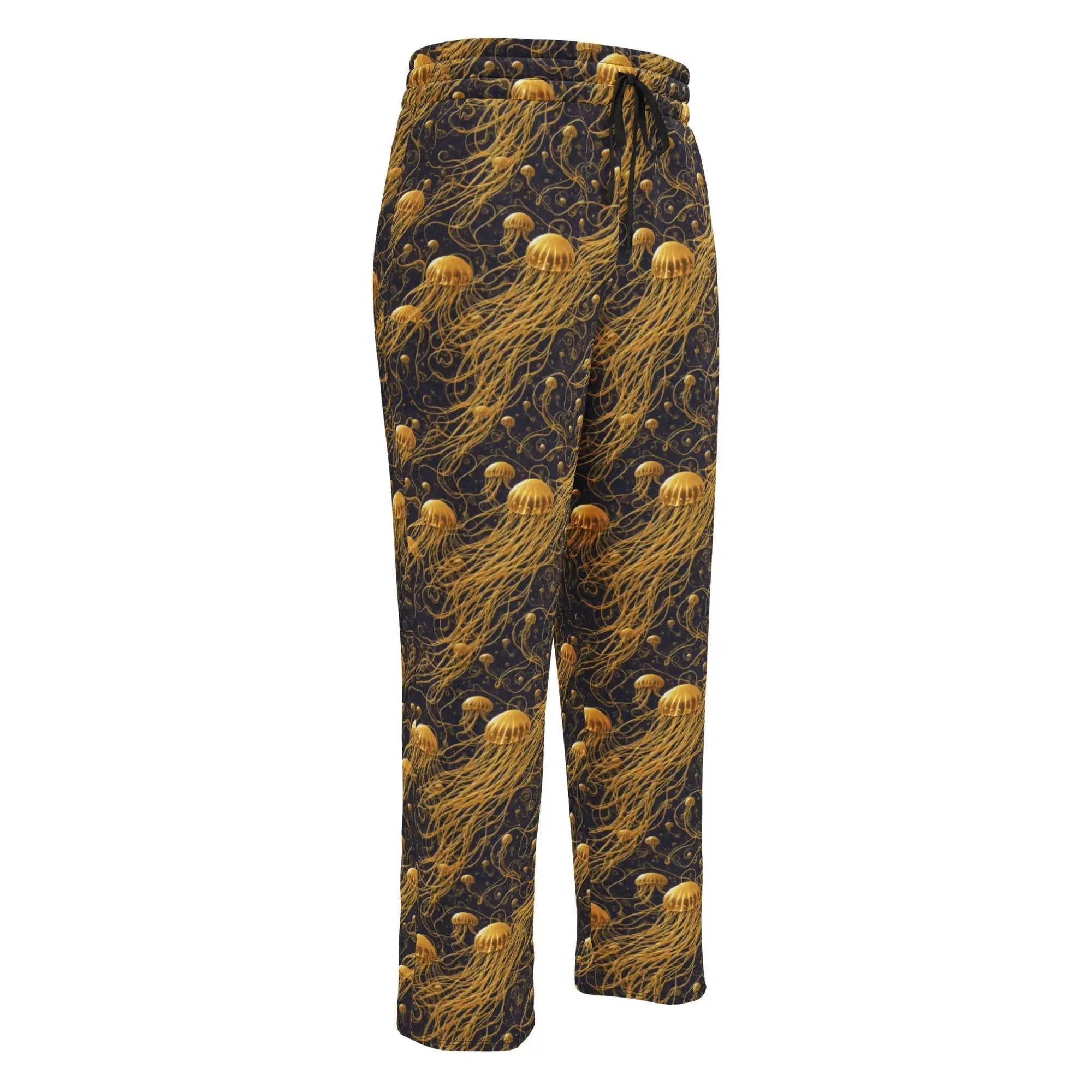 Unisex Wide-leg Joggers - Black and Gold Jellyfishes
