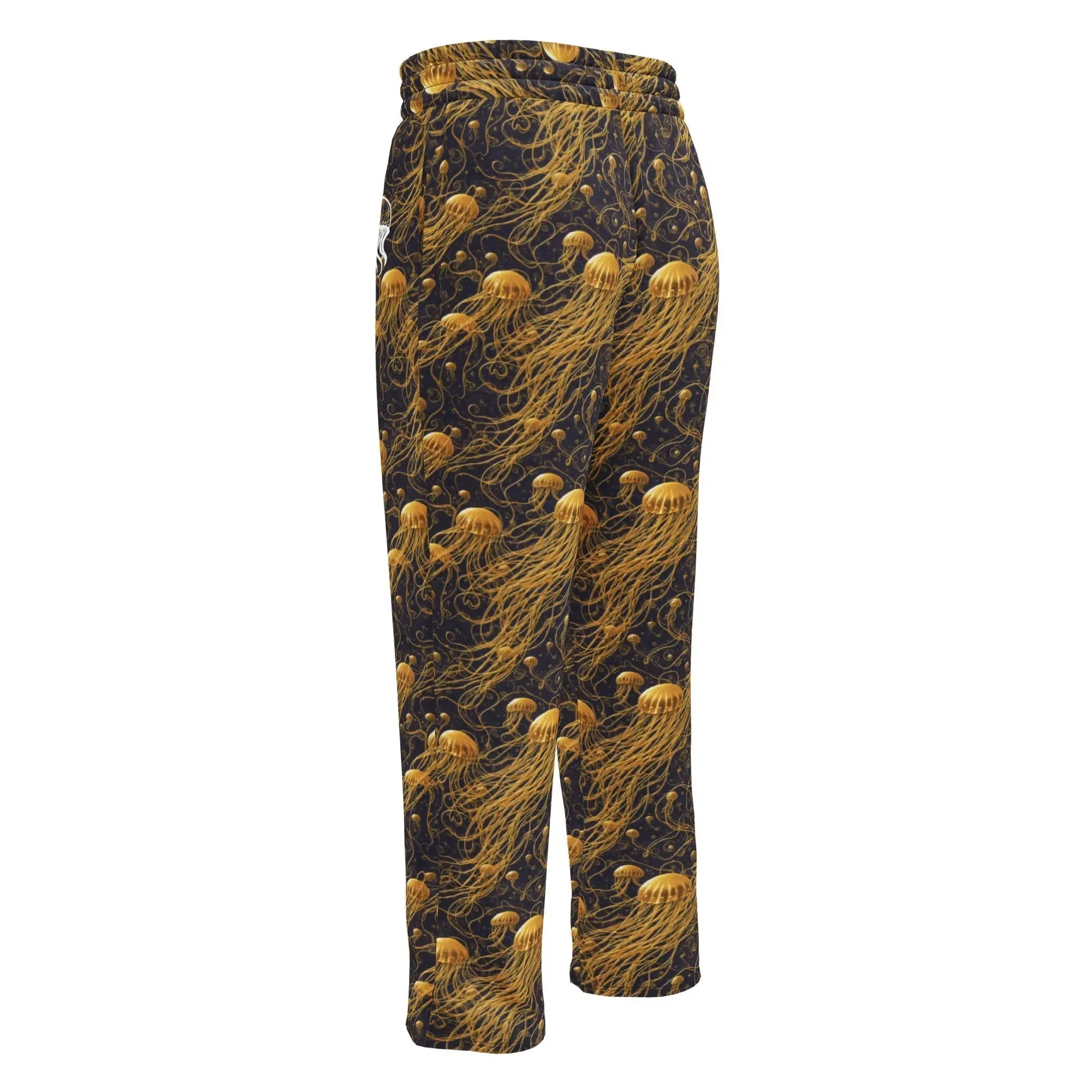Unisex Wide-leg Joggers - Black and Gold Jellyfishes