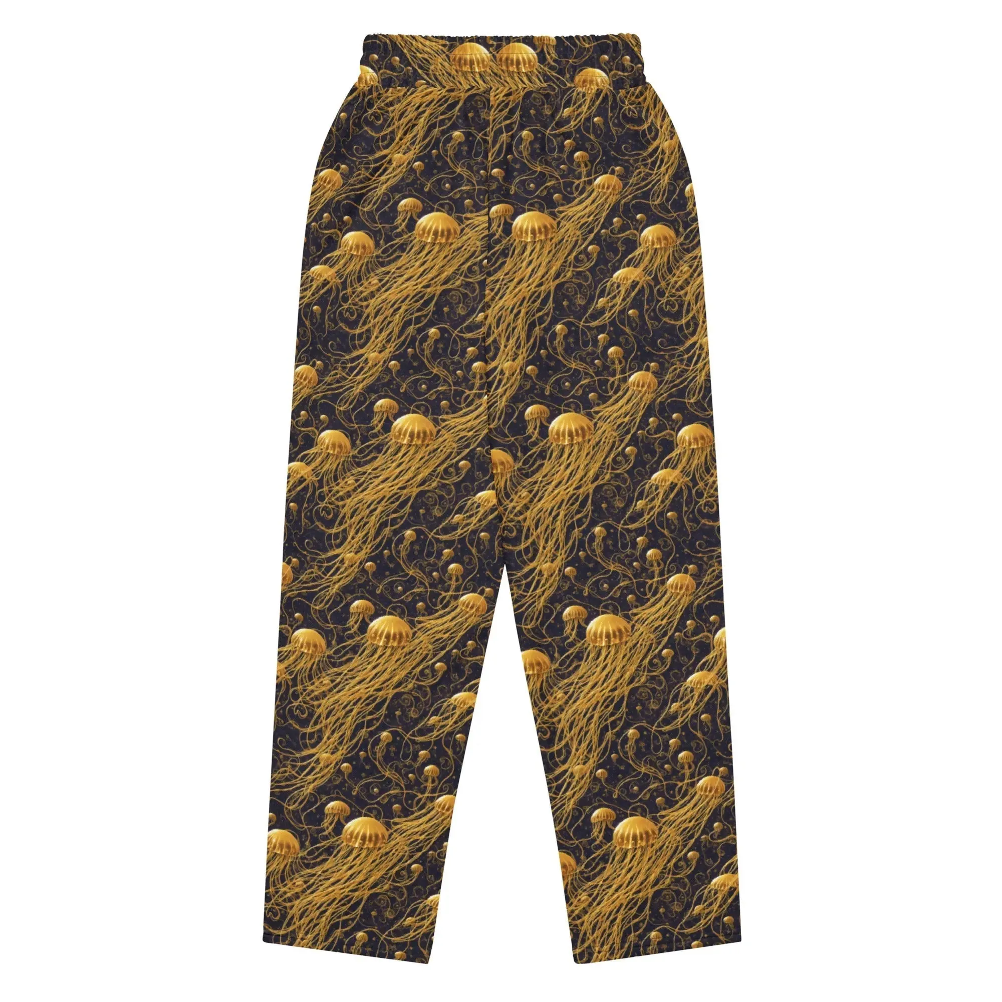 Unisex Wide-leg Joggers - Black and Gold Jellyfishes