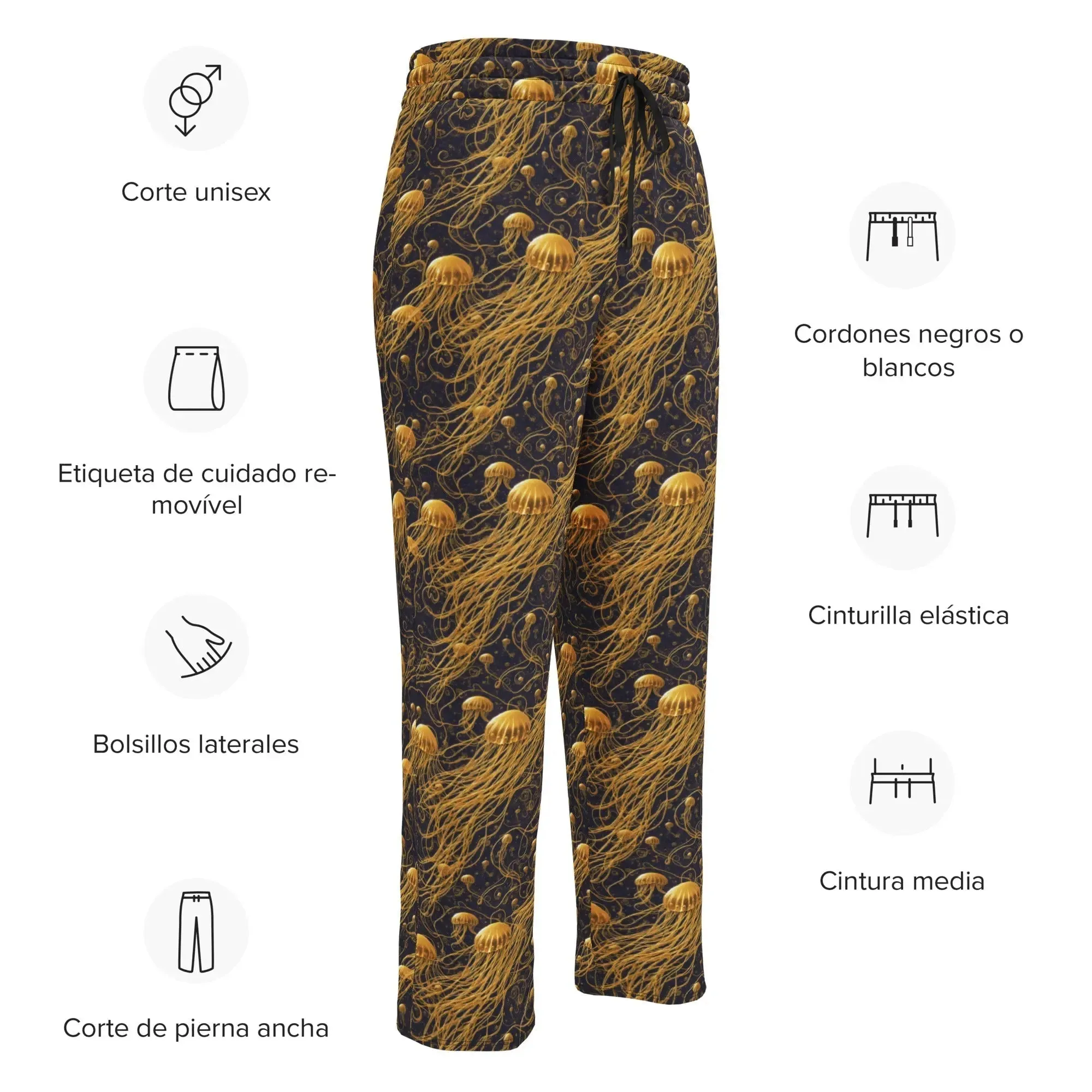 Unisex Wide-leg Joggers - Black and Gold Jellyfishes