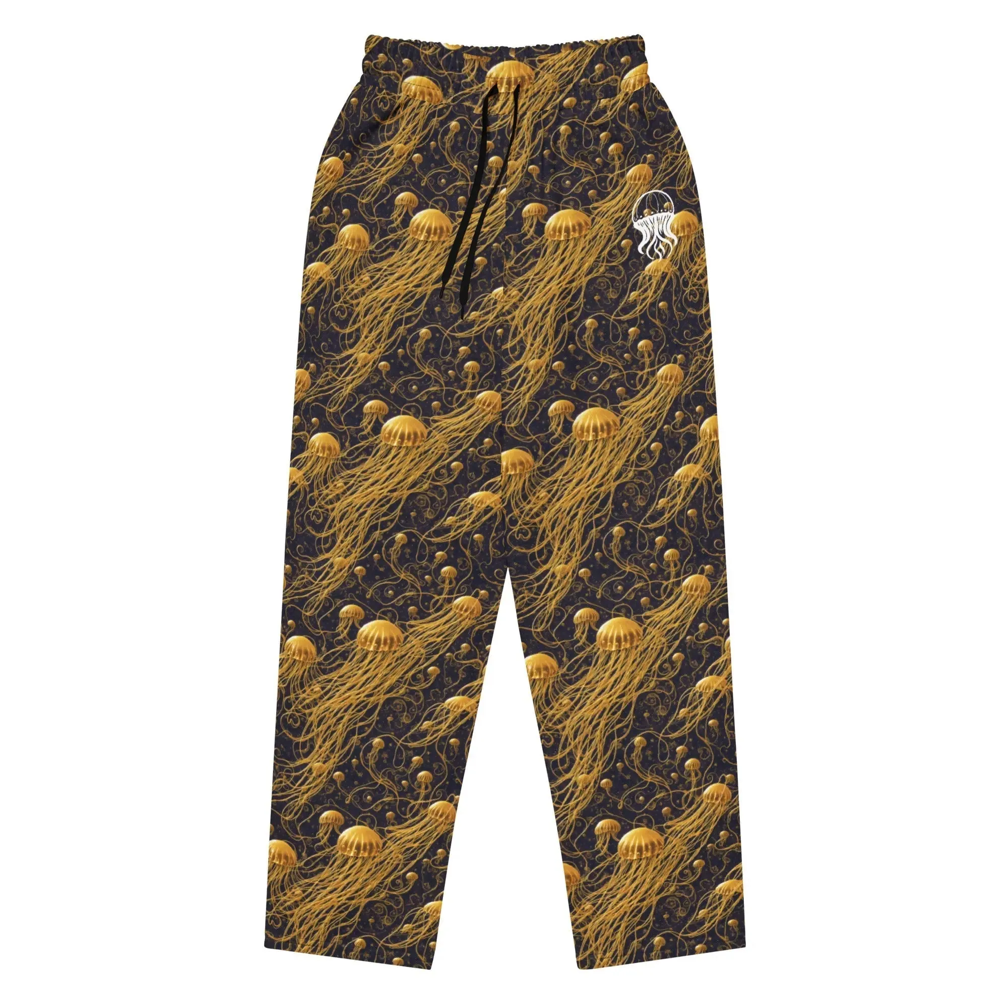 Unisex Wide-leg Joggers - Black and Gold Jellyfishes