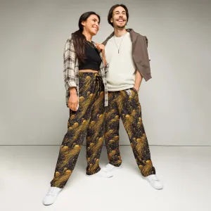 Unisex Wide-leg Joggers - Black and Gold Jellyfishes