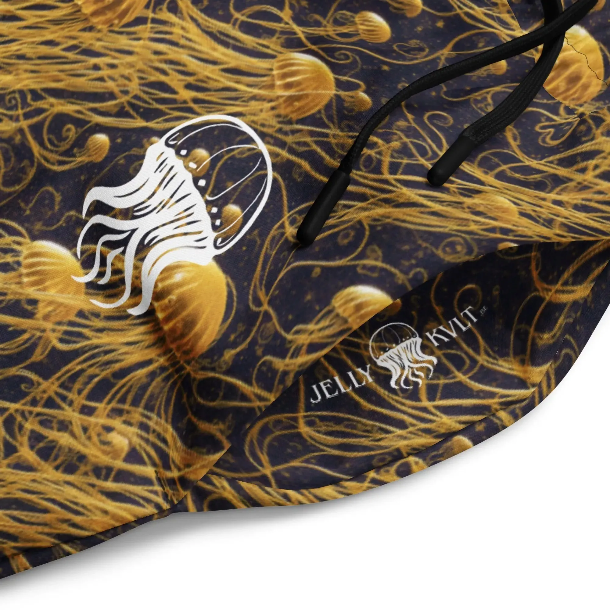 Unisex Wide-leg Joggers - Black and Gold Jellyfishes