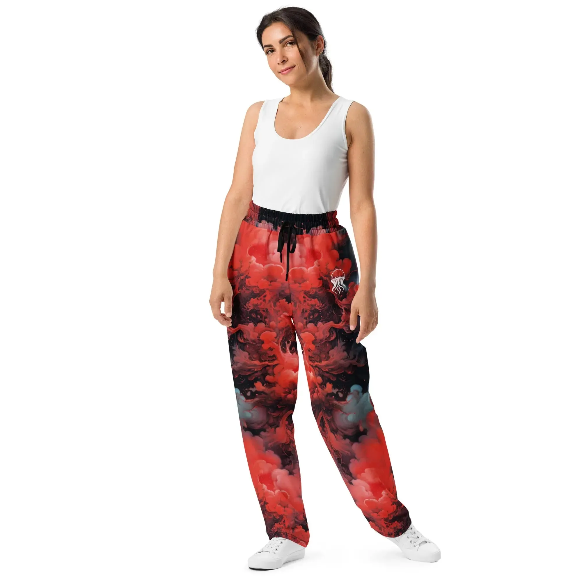 Unisex Wide-leg Joggers - Ethereal Crimson Flow - Dark