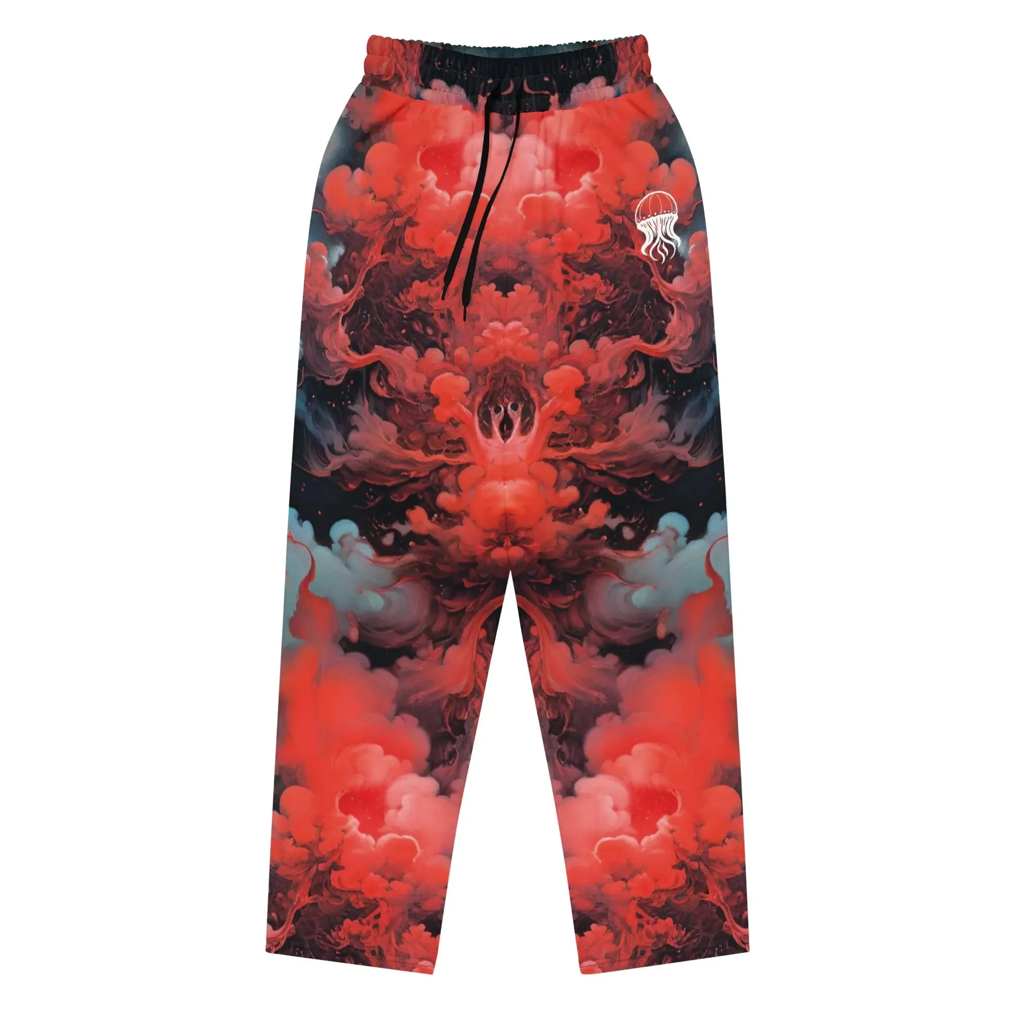 Unisex Wide-leg Joggers - Ethereal Crimson Flow - Dark