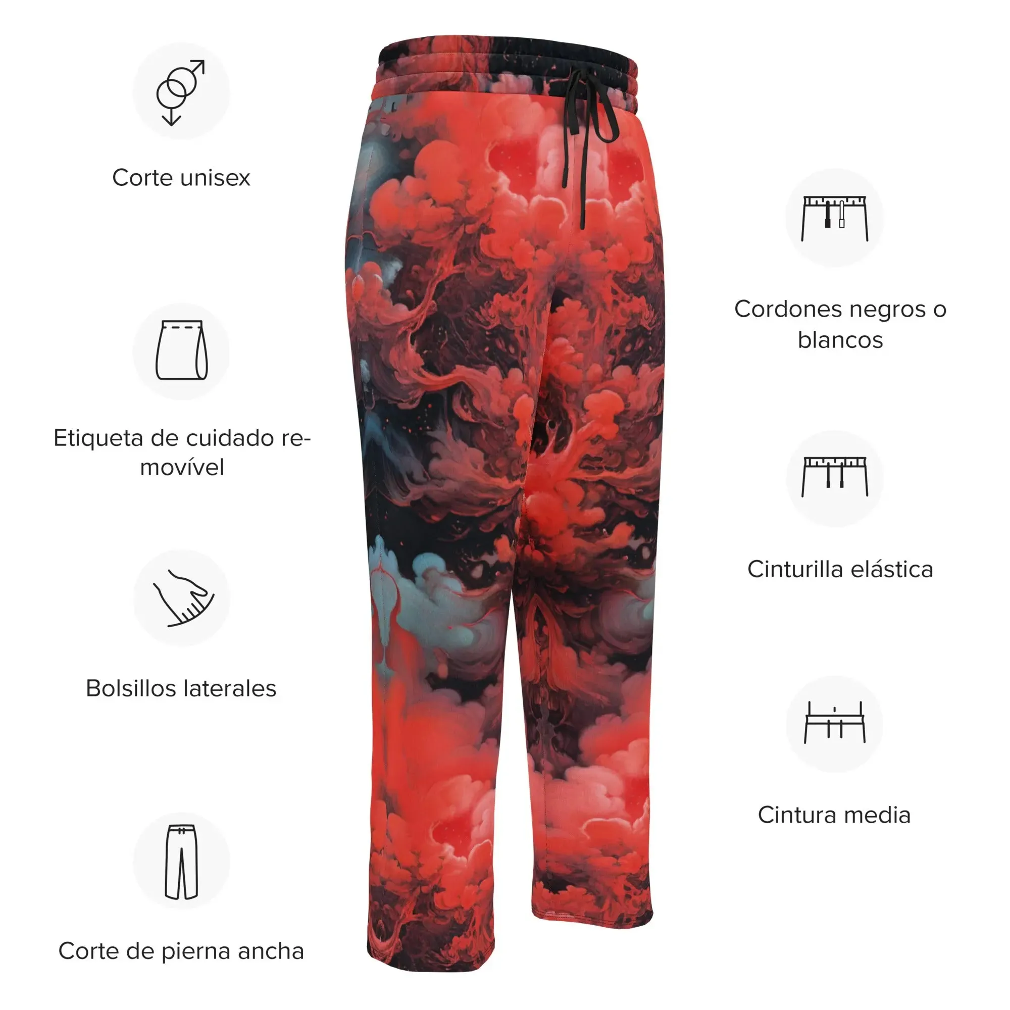 Unisex Wide-leg Joggers - Ethereal Crimson Flow - Dark