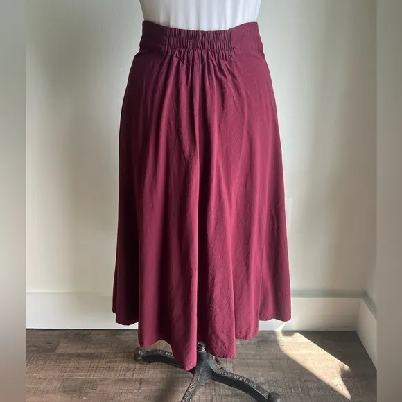 URBAN OUTFITTERS ECOTE BASQUE WAIST BUTTON DOWN MIDI SKIRT BURGUNDY SMALL