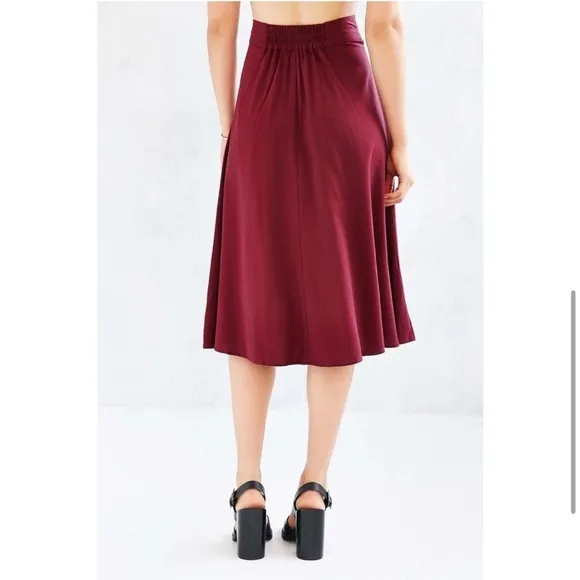 URBAN OUTFITTERS ECOTE BASQUE WAIST BUTTON DOWN MIDI SKIRT BURGUNDY SMALL