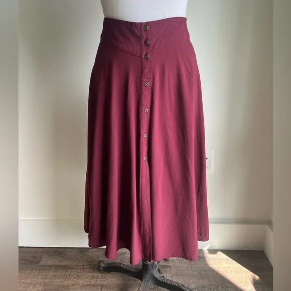 URBAN OUTFITTERS ECOTE BASQUE WAIST BUTTON DOWN MIDI SKIRT BURGUNDY SMALL