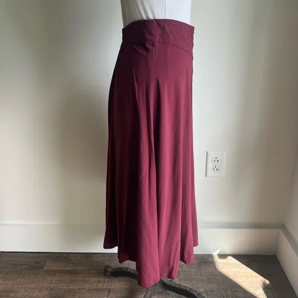 URBAN OUTFITTERS ECOTE BASQUE WAIST BUTTON DOWN MIDI SKIRT BURGUNDY SMALL