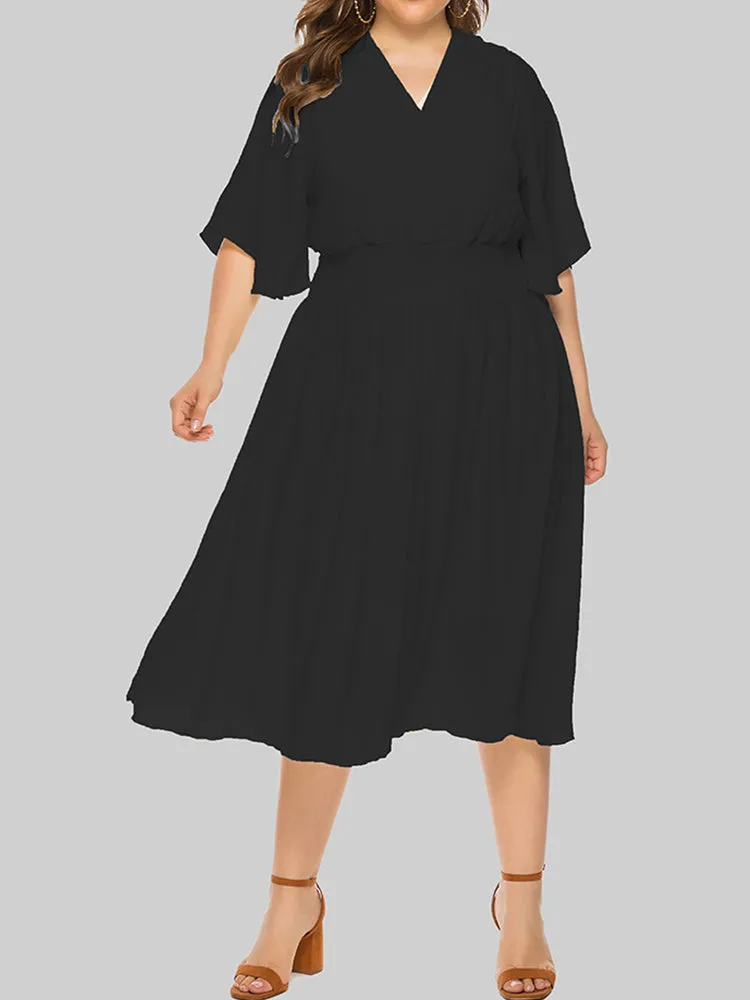 V-Neck Flowy Swing Midi Dress