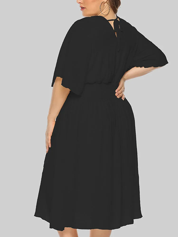 V-Neck Flowy Swing Midi Dress
