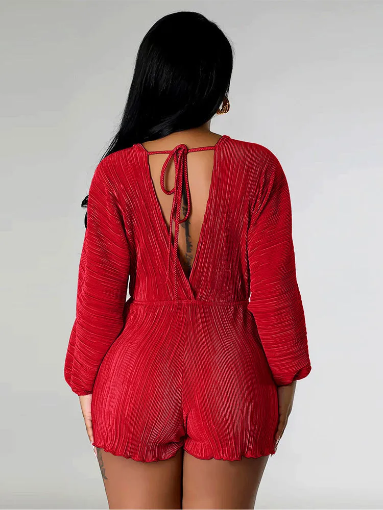 V-neck Long Sleeve Romper