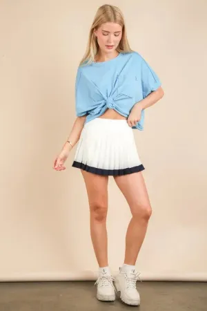 VERY J Two Tone Pleated Activewear Mini Skirt with Shorts