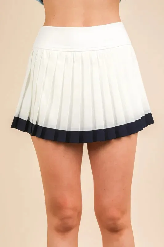 VERY J Two Tone Pleated Activewear Mini Skirt with Shorts