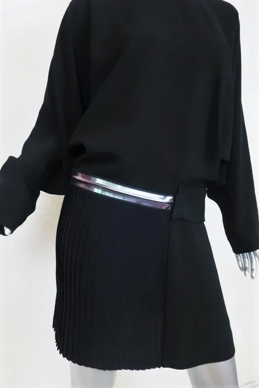 Victoria Victoria Beckham Batwing Mini Dress Black/Navy Pleated Crepe Size US 2