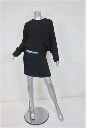 Victoria Victoria Beckham Batwing Mini Dress Black/Navy Pleated Crepe Size US 2