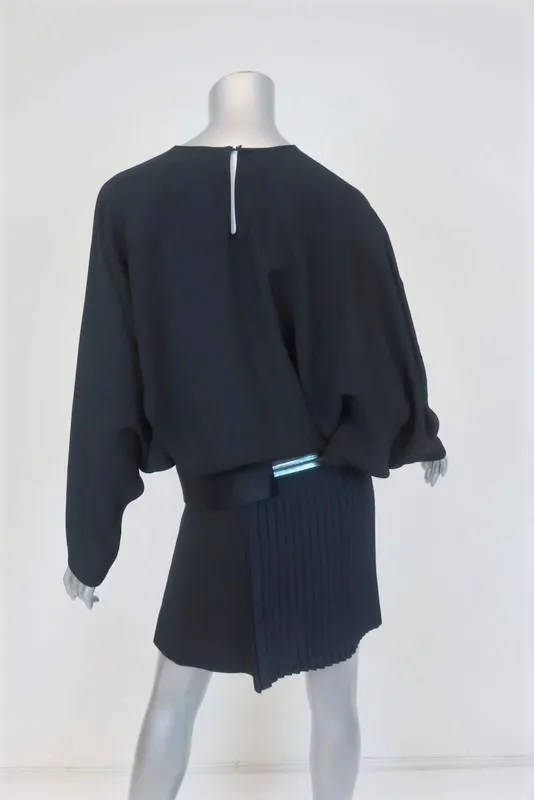 Victoria Victoria Beckham Batwing Mini Dress Black/Navy Pleated Crepe Size US 2