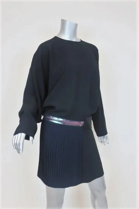 Victoria Victoria Beckham Batwing Mini Dress Black/Navy Pleated Crepe Size US 2